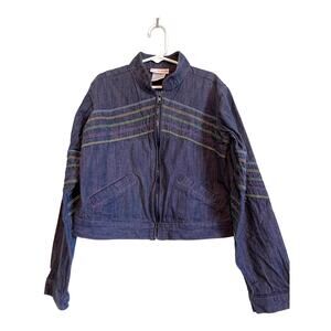 American Girl Cropped Denim Jean Jacket Embroidered Lightweight Pockets Medium